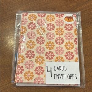 4 Floral Cards with Envelopes Set - Pink and Orange Daisy Design